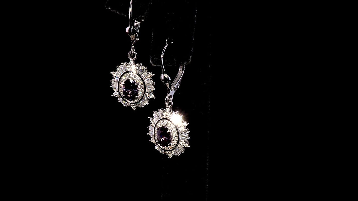 D'Joy Royal Lavender Spinel and Moissanite 2.15 ctw Regal Spark Earrings in Rhodium Over Sterling Silver