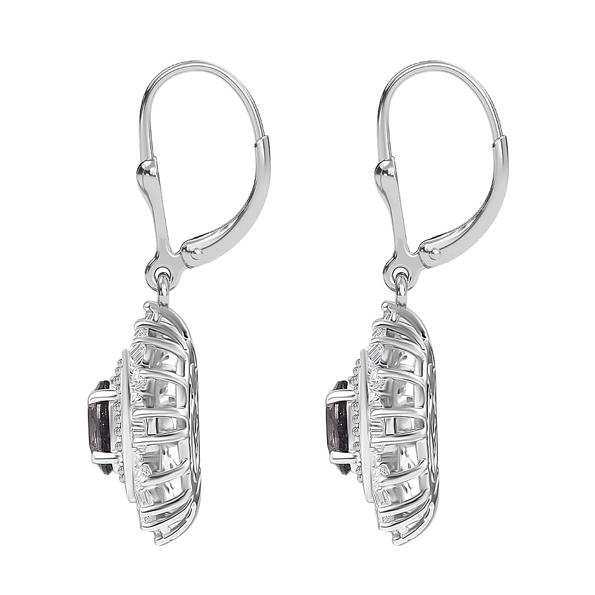 D’Joy Royal Lavender Spinel and Moissanite 2.15 ctw Regal Spark Earrings in Rhodium Over Sterling Silver image number 3