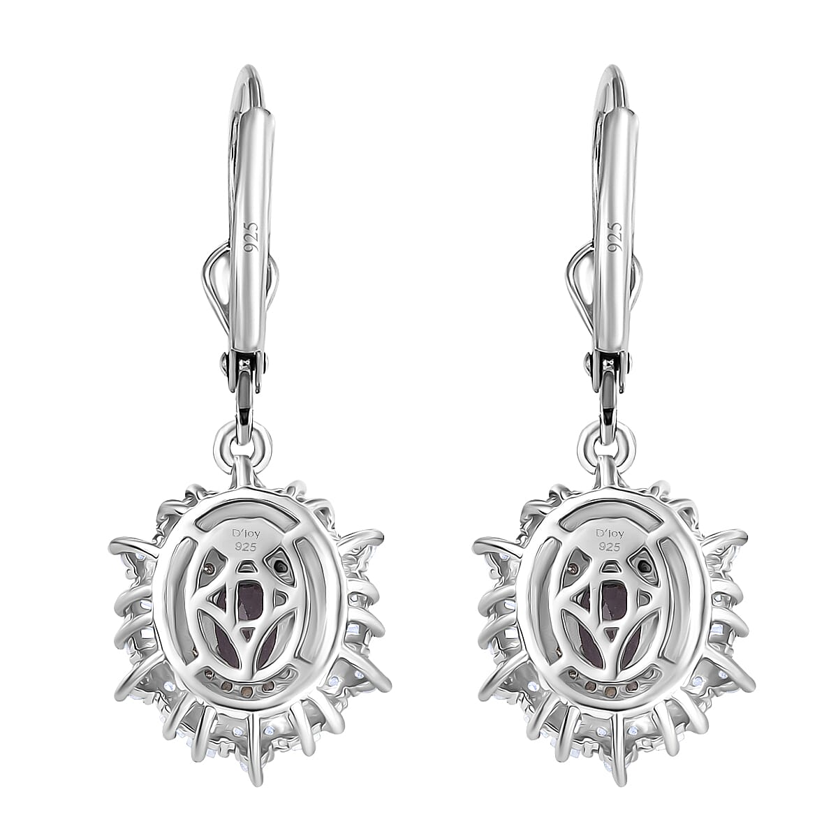 D’Joy Royal Lavender Spinel and Moissanite 2.15 ctw Regal Spark Earrings in Rhodium Over Sterling Silver image number 4