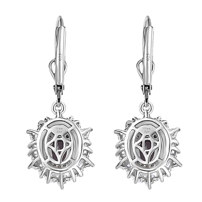 D'Joy Royal Lavender Spinel and Moissanite 2.15 ctw Regal Spark Earrings in Rhodium Over Sterling Silver