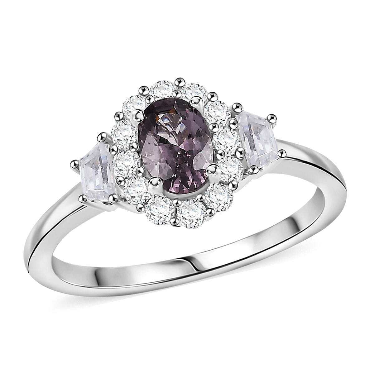 D’Joy Royal Lavender Spinel and White Zircon 1.20 ctw Classic Halo Ring in Rhodium Over Sterling Silver (Size 10.0) image number 0
