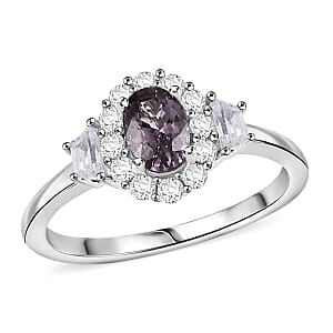 D’Joy Royal Lavender Spinel and White Zircon 1.20 ctw Classic Halo Ring in Rhodium Over Sterling Silver (Size 10.0)