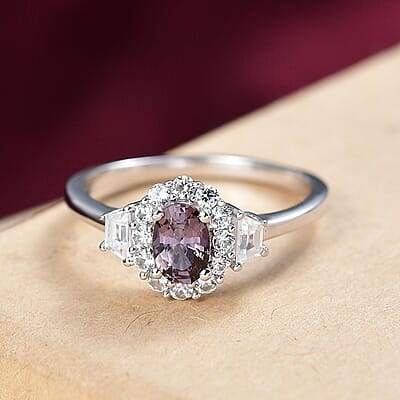 D’Joy Royal Lavender Spinel and White Zircon 1.20 ctw Classic Halo Ring in Rhodium Over Sterling Silver (Size 10.0)