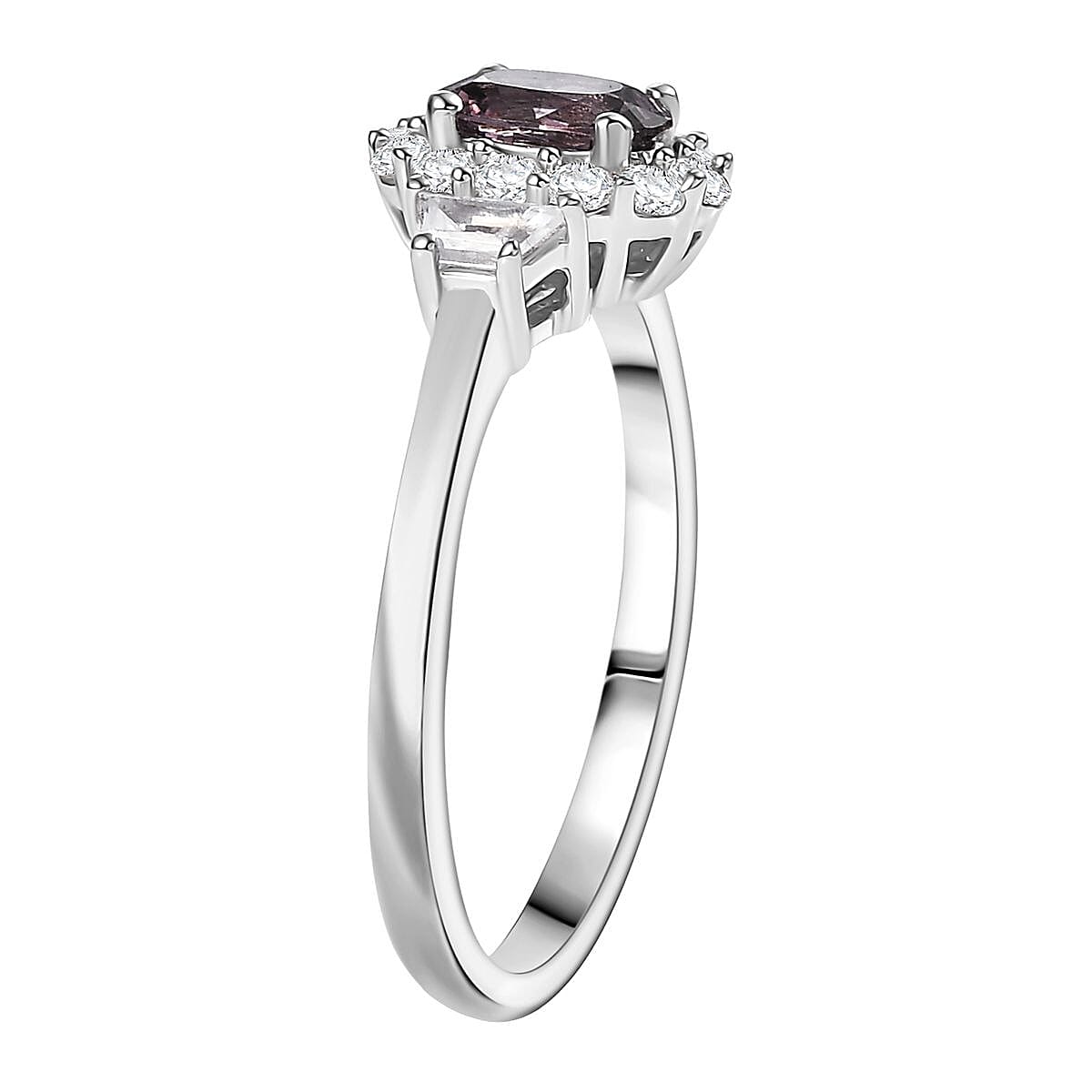 D’Joy Royal Lavender Spinel and White Zircon 1.20 ctw Classic Halo Ring in Rhodium Over Sterling Silver (Size 10.0) image number 3