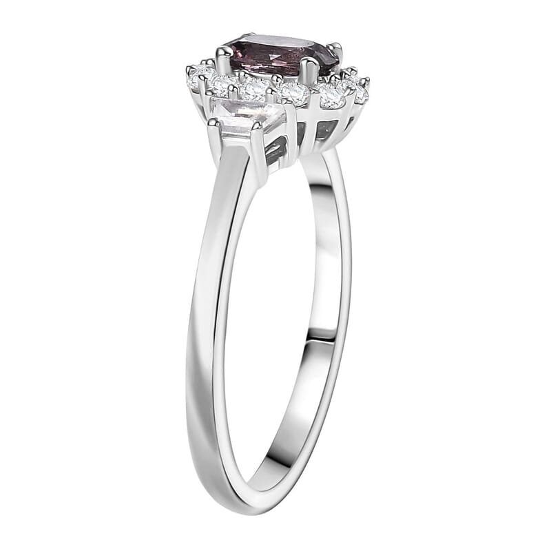 D’Joy Royal Lavender Spinel and White Zircon 1.20 ctw Classic Halo Ring in Rhodium Over Sterling Silver (Size 10.0)