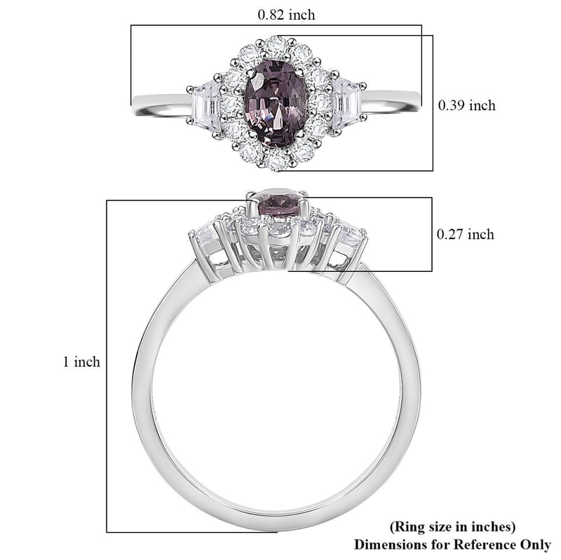 D’Joy Royal Lavender Spinel and White Zircon 1.20 ctw Classic Halo Ring in Rhodium Over Sterling Silver (Size 10.0)