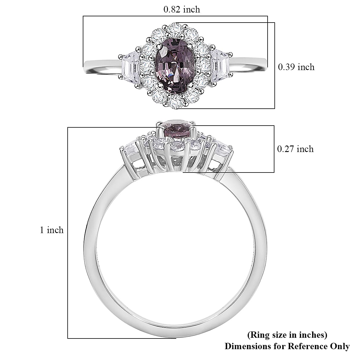 D’Joy Royal Lavender Spinel and White Zircon 1.20 ctw Classic Halo Ring in Rhodium Over Sterling Silver (Size 7.0) image number 5