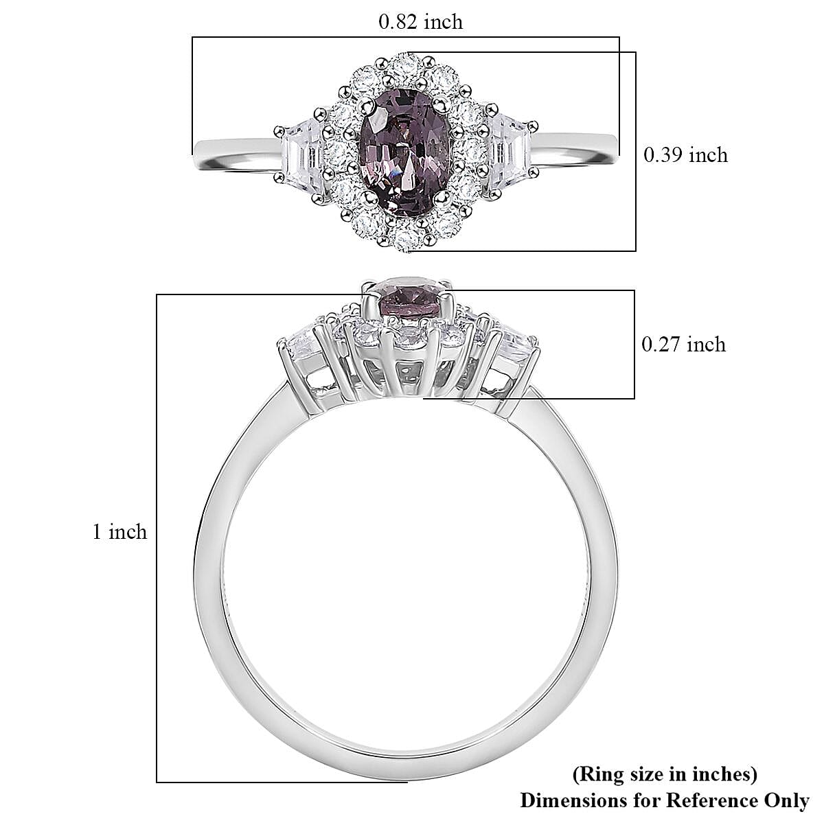D&rsquo;Joy Royal Lavender Spinel and White Zircon 1.20 ctw Classic Halo Ring in Rhodium Over Sterling Silver (Size 8.0) image number 5