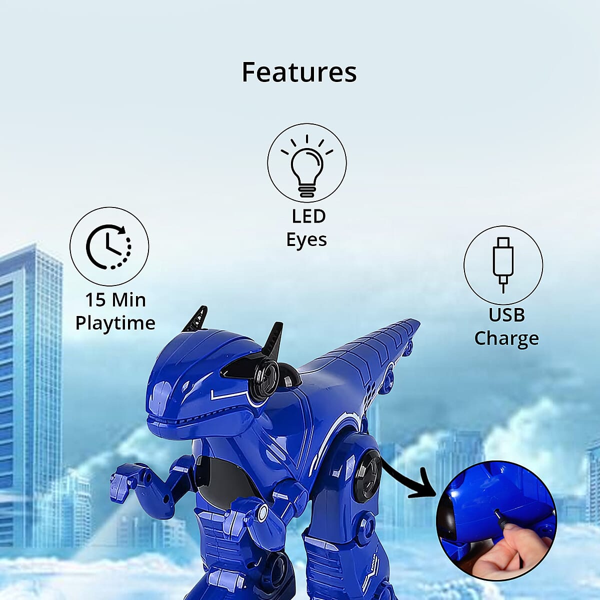 Doorbuster Blue T16 Smart Robo Dinosaur Toy with Remote Control (Battery Not Included) image number 4