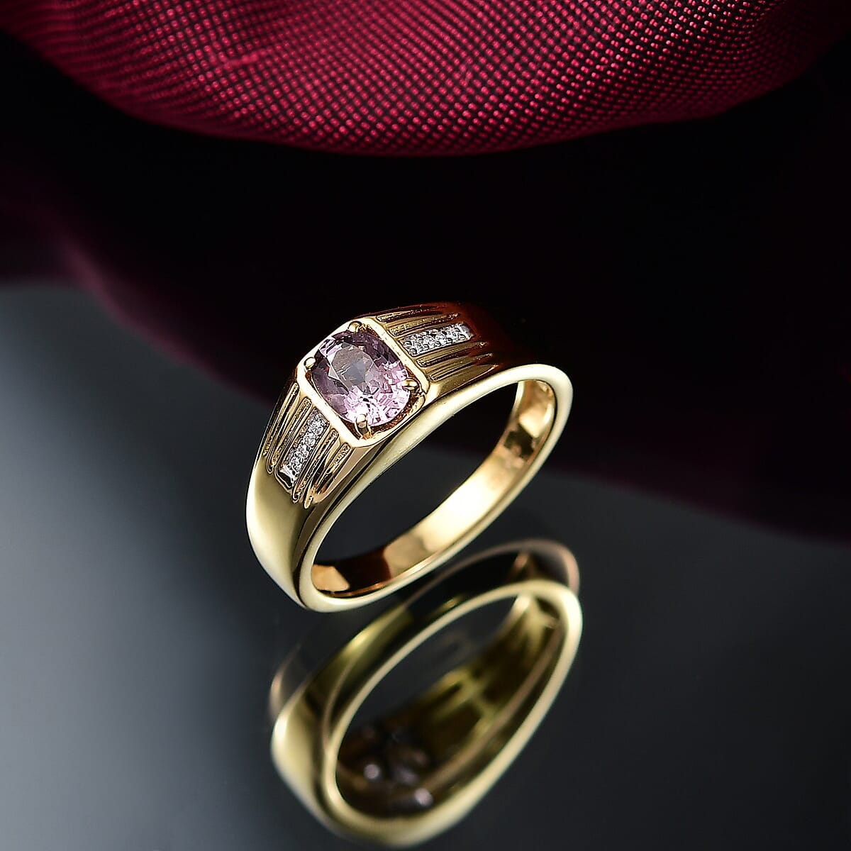 D’Joy Royal Lavender Spinel and Moissanite 1.00 ctw Men's Ring in 18K Vermeil Yellow Gold Over Sterling Silver (Size 10.0)  image number 1