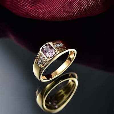 D'Joy Lavender Spinel, Moissanite Men's Ring in 18K Vermeil YG Over Sterling Silver 1.00 ctw (Size 10.0)
