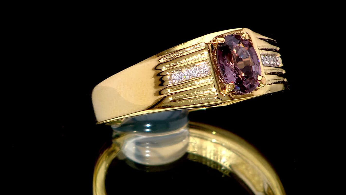 D’Joy Lavender Spinel, Moissanite Men's Ring in 18K Vermeil YG Over Sterling Silver (Size 10.0) 1.00 ctw