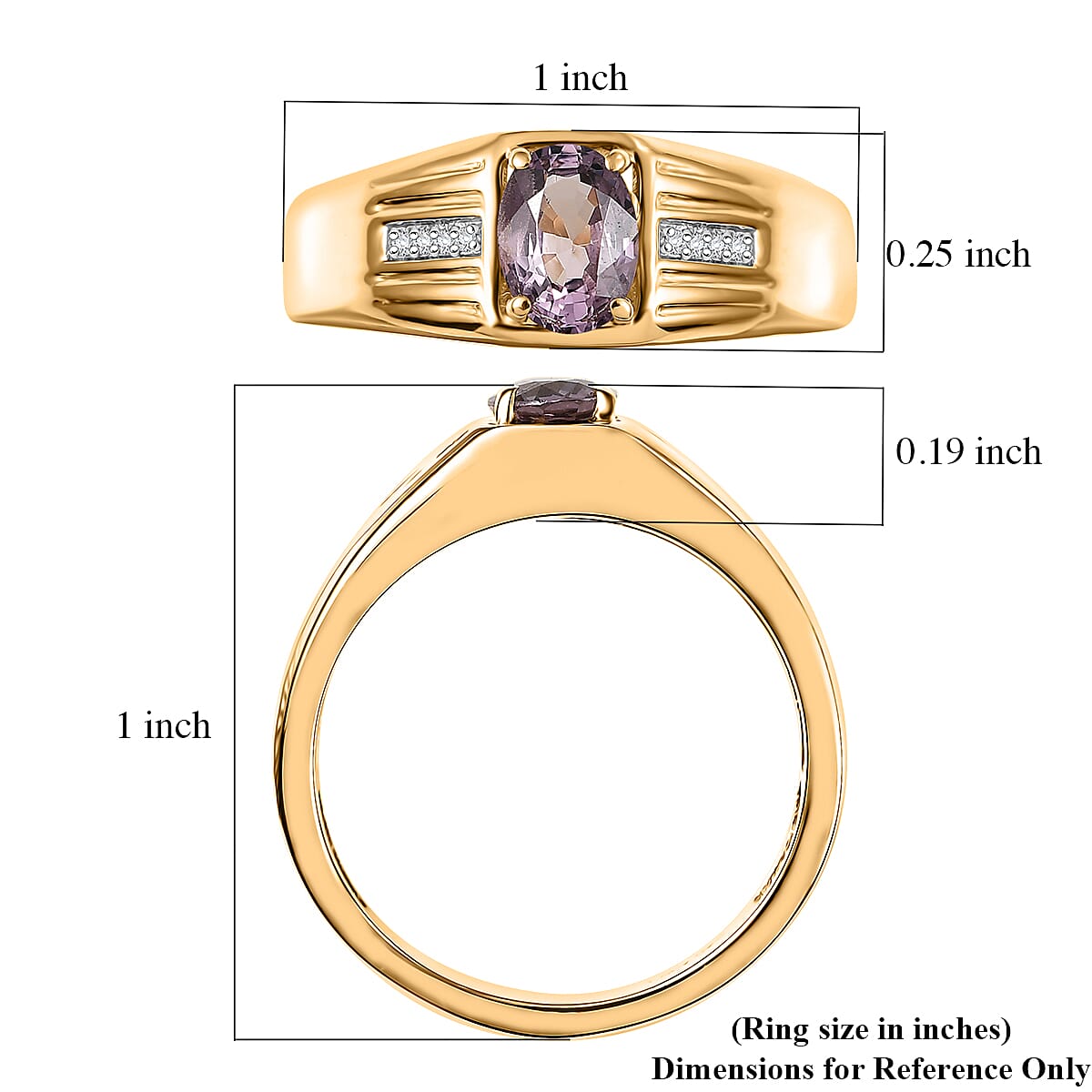 D’Joy Royal Lavender Spinel and Moissanite 1.00 ctw Men's Ring in 18K Vermeil Yellow Gold Over Sterling Silver (Size 10.0)  image number 5