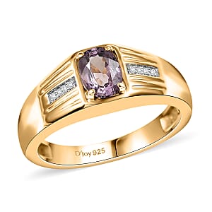 D&rsquo;Joy Royal Lavender Spinel and Moissanite 1.00 ctw Men's Ring in 18K Vermeil Yellow Gold Over Sterling Silver (Size 12.0) 