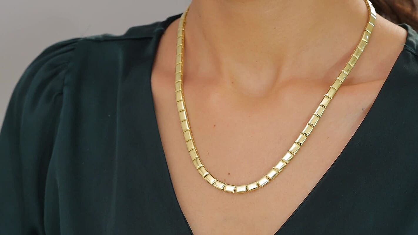 EverTrue Bronzella Collection Bar Link Chain Necklace in 18K YG Plated Bronze 18 Inches