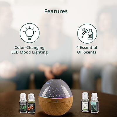 Livmore Aroma Diffuser with Colorful Light Changing and 5 Essential Oil (300ml)