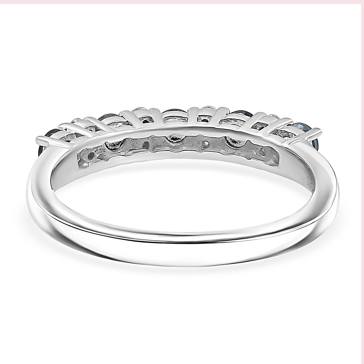 D'Joy Santa Maria Aquamarine and Moissanite 0.75 ctw Royal Drift Ring in Rhodium Over Sterling Silver (Size 10.0)