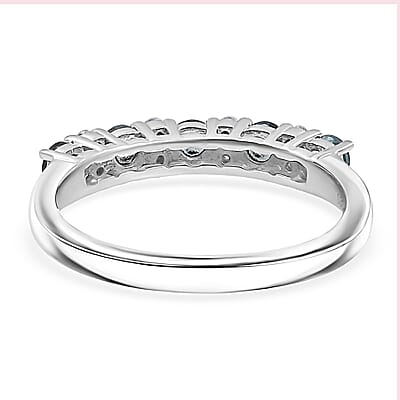 D'Joy Santa Maria Aquamarine and Moissanite 0.75 ctw Royal Drift Ring in Rhodium Over Sterling Silver (Size 10.0)