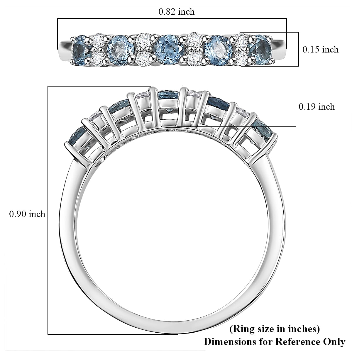 D'Joy Santa Maria Aquamarine and Moissanite 0.75 ctw Royal Drift Ring in Rhodium Over Sterling Silver (Size 10.0)