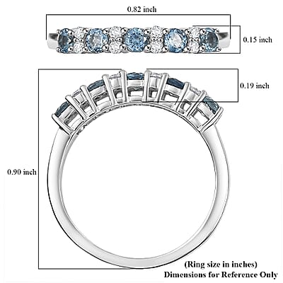 D'Joy Santa Maria Aquamarine and Moissanite 0.75 ctw Royal Drift Ring in Rhodium Over Sterling Silver (Size 10.0)
