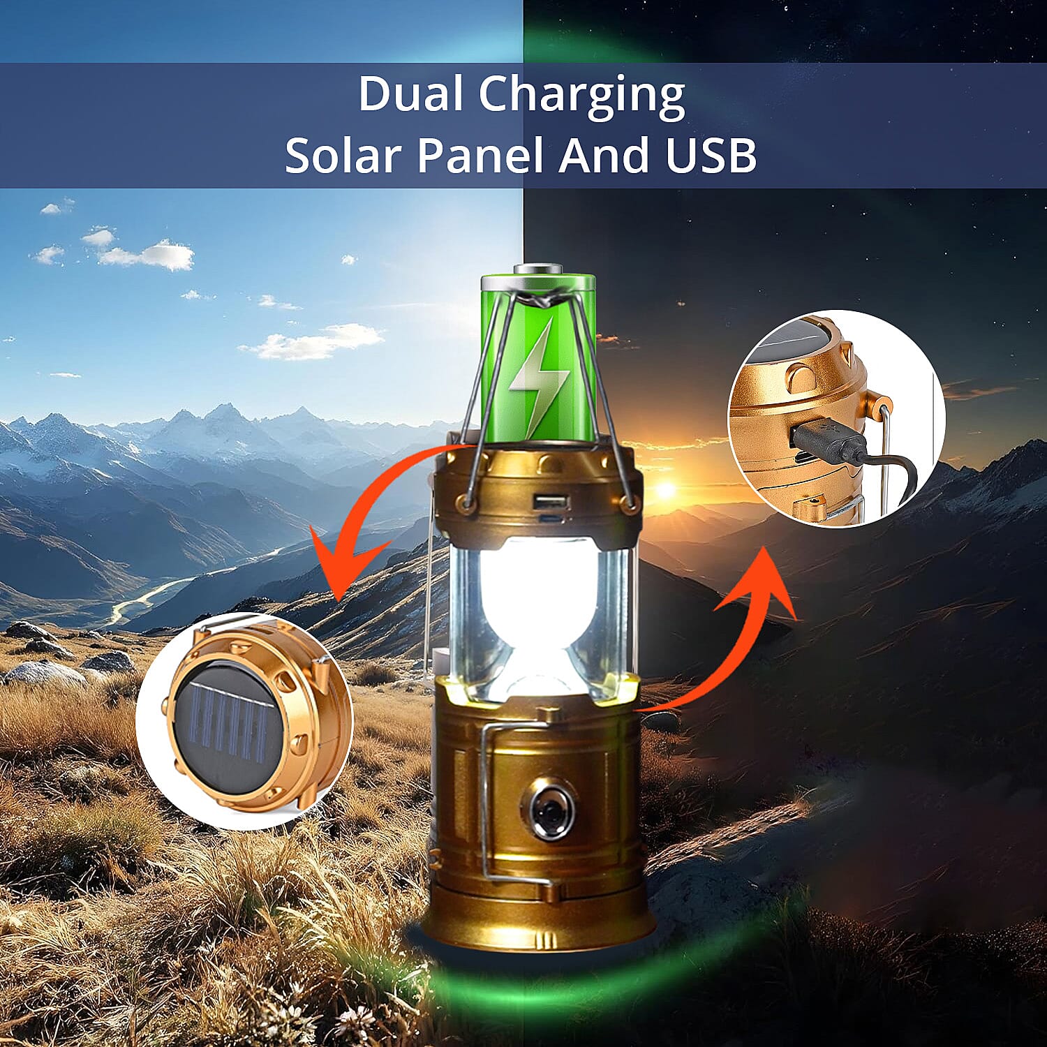 Livmore Solar Light USB Charging 1200 mAh Battery - Gold