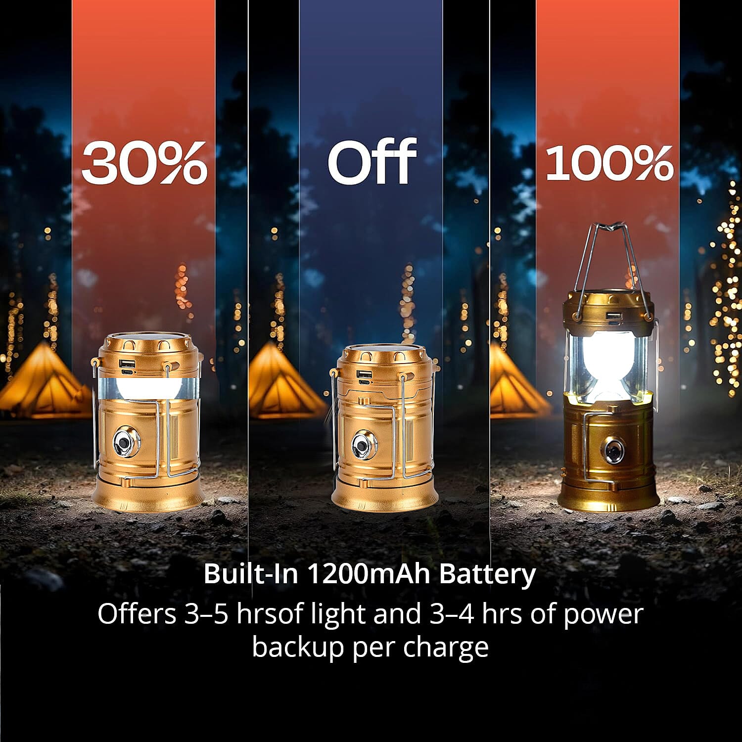 Livmore Solar Light USB Charging 1200 mAh Battery - Gold