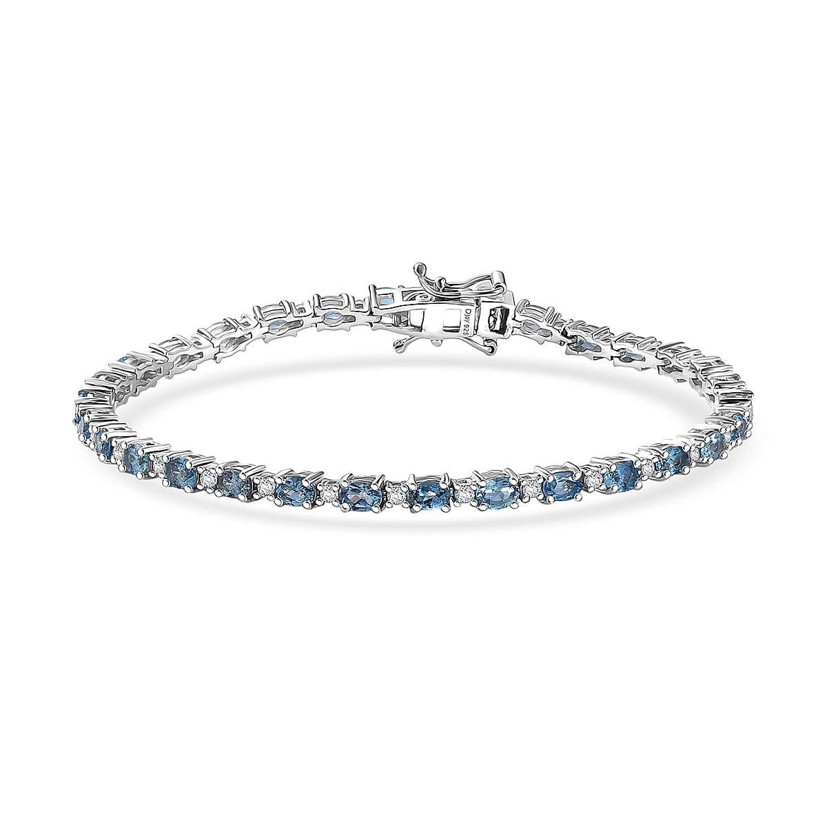 D'Joy Santa Maria Aquamarine and Moissanite 4.90 ctw Blue Legacy Bracelet in Rhodium Over Sterling Silver (7.25 In) image number 0