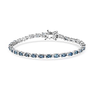 D'Joy Santa Maria Aquamarine and Moissanite 4.90 ctw Blue Legacy Bracelet in Rhodium Over Sterling Silver (7.25 In)