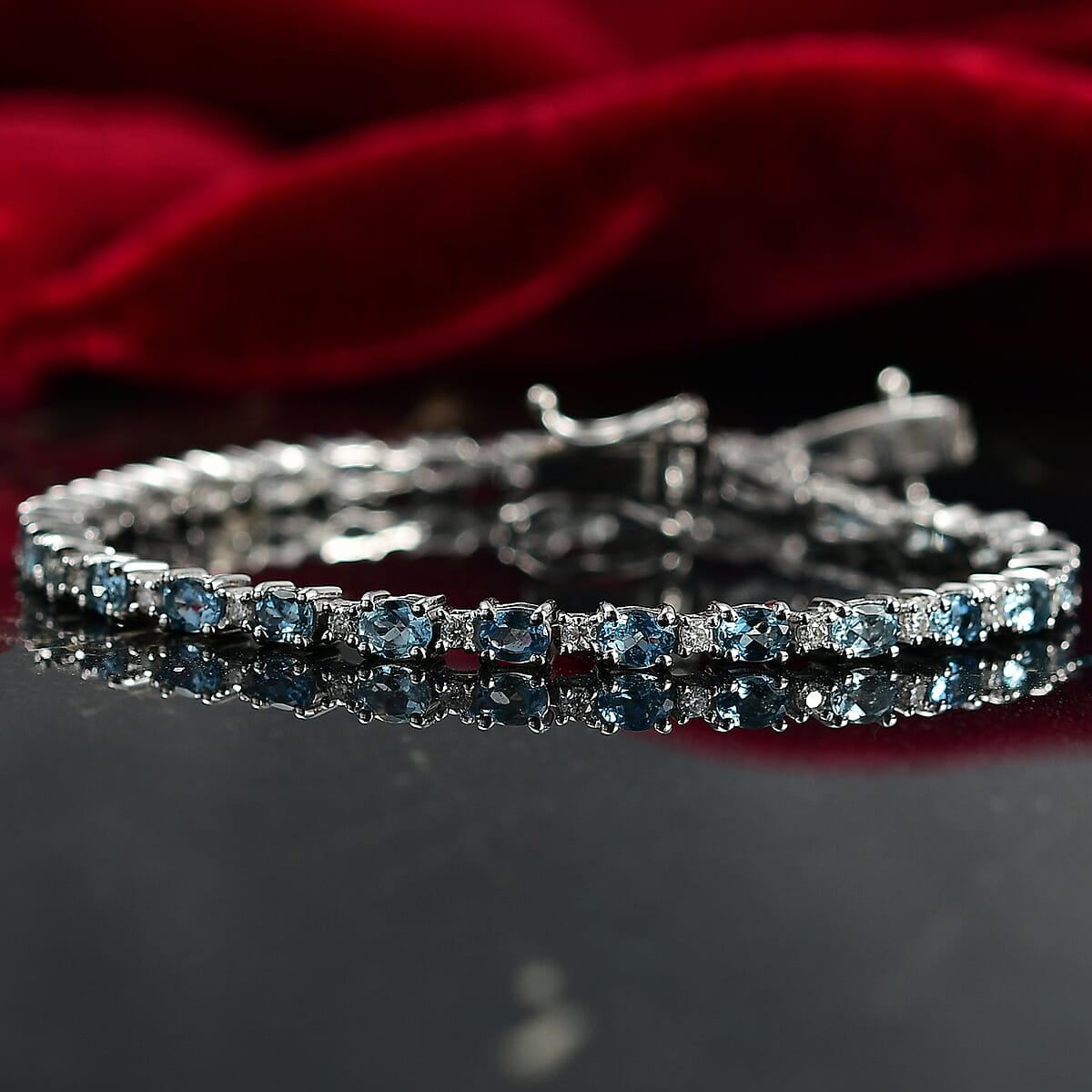 D'Joy Santa Maria Aquamarine and Moissanite 4.90 ctw Blue Legacy Bracelet in Rhodium Over Sterling Silver (7.25 In) image number 1