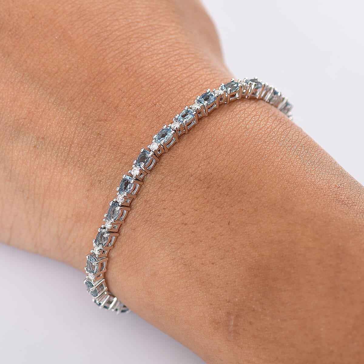 D'Joy Santa Maria Aquamarine and Moissanite 4.90 ctw Blue Legacy Bracelet in Rhodium Over Sterling Silver (7.25 In) image number 2