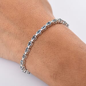 D'Joy Santa Maria Aquamarine and Moissanite 4.90 ctw Blue Legacy Bracelet in Rhodium Over Sterling Silver (7.25 In)