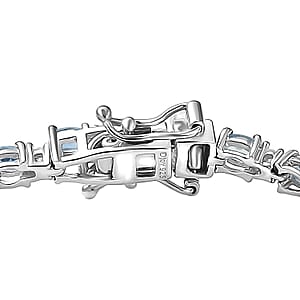 D'Joy Santa Maria Aquamarine and Moissanite 4.90 ctw Blue Legacy Bracelet in Rhodium Over Sterling Silver (7.25 In)