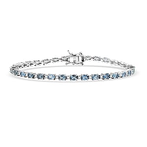 D'Joy Santa Maria Aquamarine and Moissanite 4.40 ctw Blue Legacy Bracelet in Rhodium Over Sterling Silver (6.50 In)