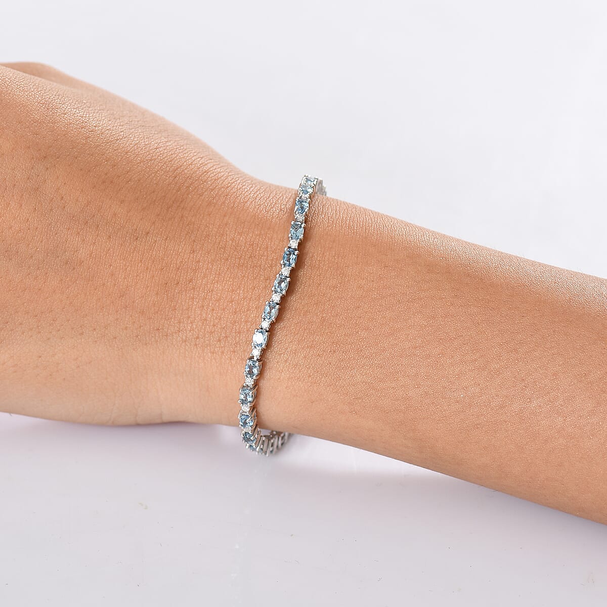 D'Joy Santa Maria Aquamarine and Moissanite 4.40 ctw Blue Legacy Bracelet in Rhodium Over Sterling Silver (6.50 In) image number 2