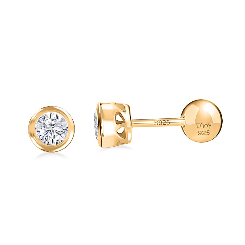 D'Joy Moissanite 0.40 ctw Stud Earrings in 18K Vermeil Yellow Gold Over Sterling Silver 