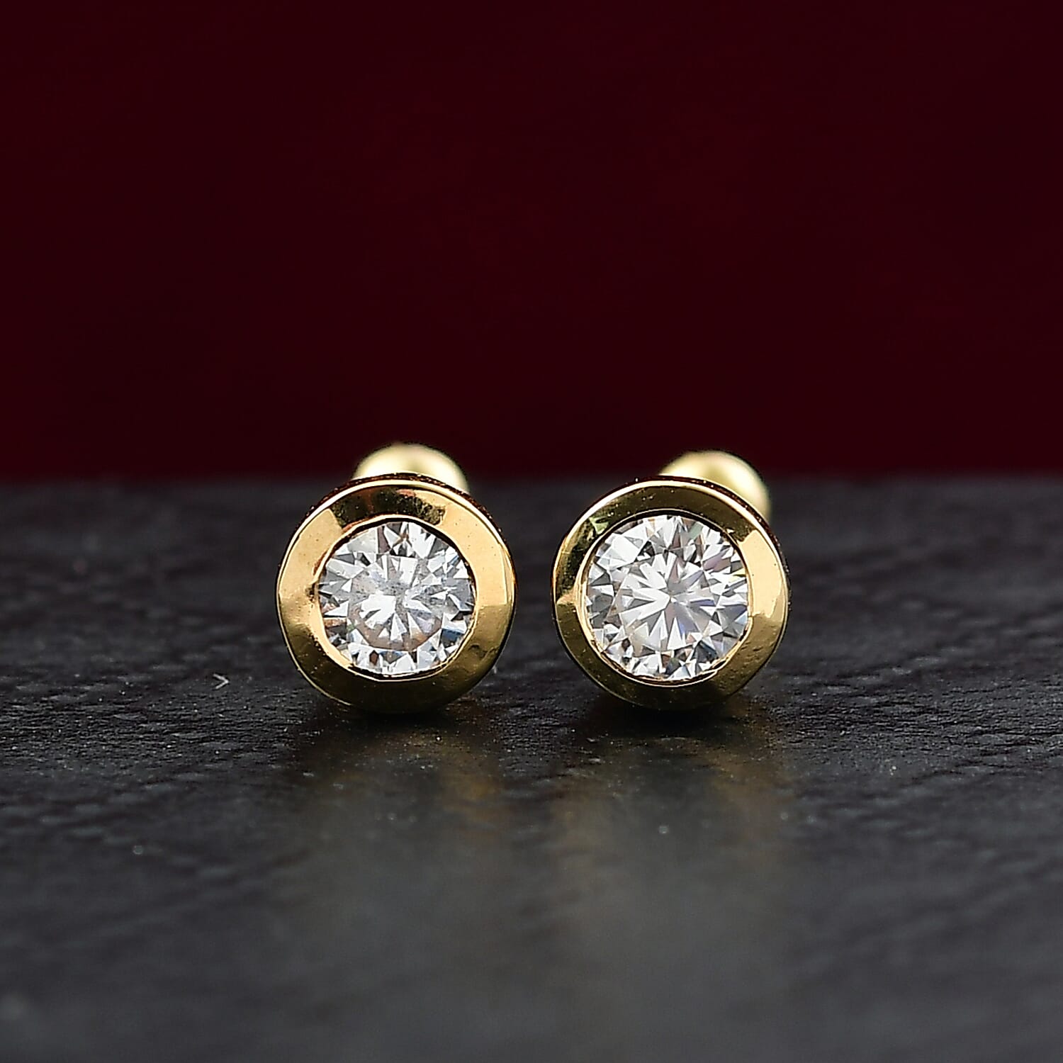 D'Joy Moissanite 0.40 ctw Stud Earrings in 18K Vermeil Yellow Gold Over Sterling Silver 