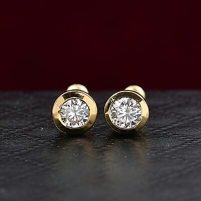D'Joy Moissanite 0.40 ctw Stud Earrings in 18K Vermeil Yellow Gold Over Sterling Silver 