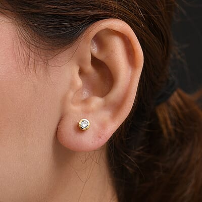 D'Joy Moissanite 0.40 ctw Stud Earrings in 18K Vermeil Yellow Gold Over Sterling Silver 
