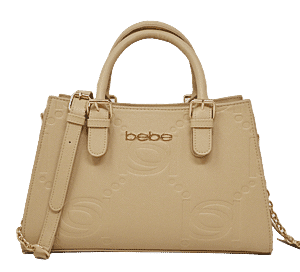 Closeout Bebe Almond Faux Leather Trapezoid Shoulder Bag (12.75x8x5)