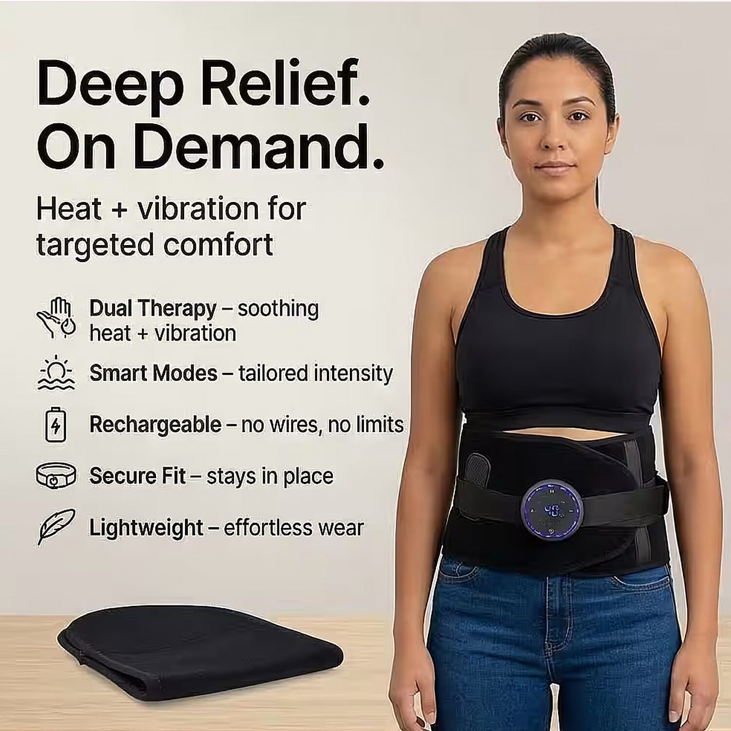 Livmore Rechargeable Waist Massager with Heat and Vibration Therapy-Black
