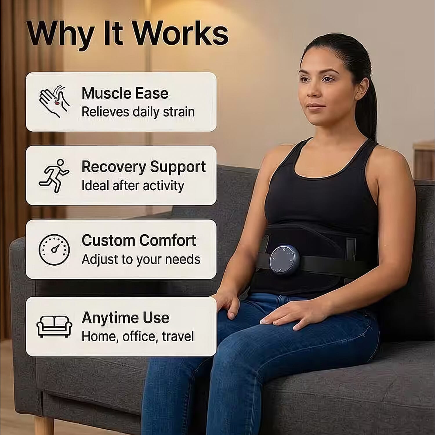 Livmore Rechargeable Waist Massager with Heat and Vibration Therapy-Black