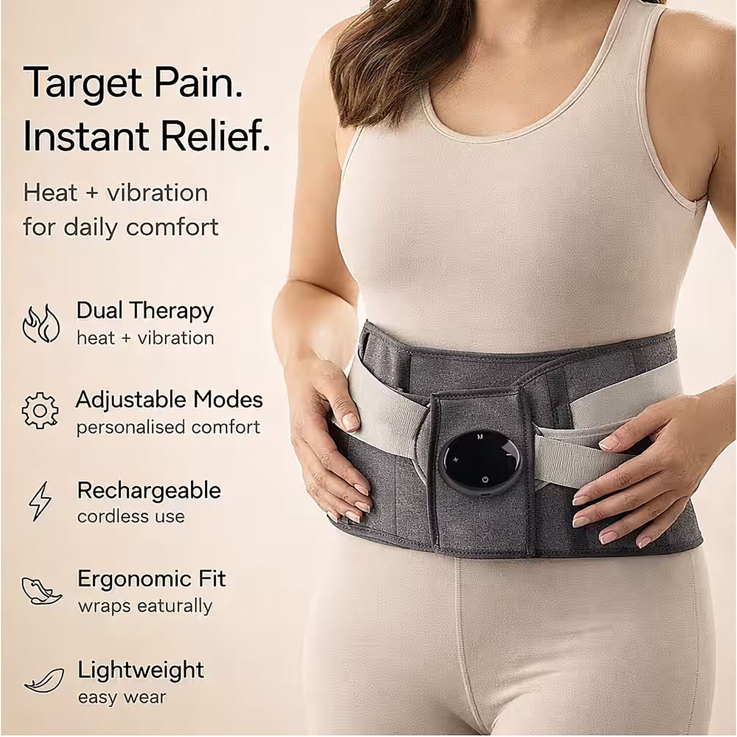 Livmore Rechargeable Waist Massager with Heat and Vibration Therapy-Gray