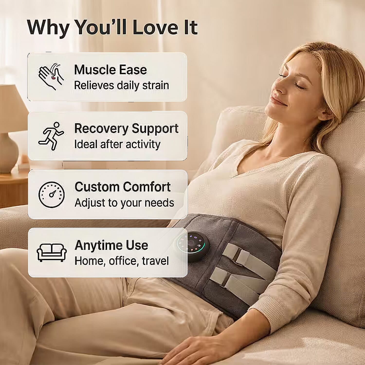 Livmore Rechargeable Waist Massager with Heat and Vibration Therapy-Gray