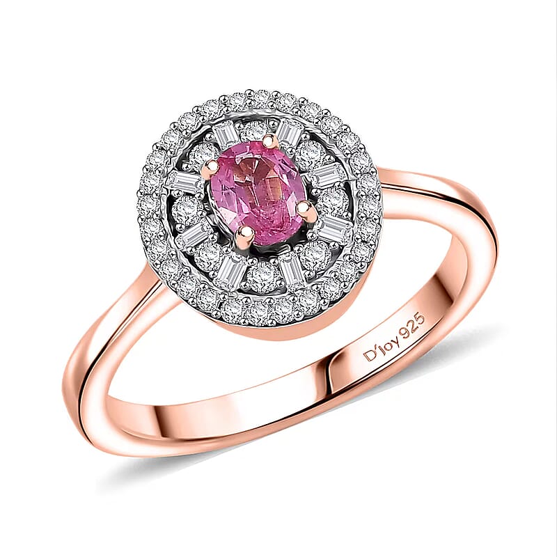 D’Joy Premium Mahenge Spinel, Diamond Ring in 18K Vermeil RG Over Sterling Silver (Size 10.0) 0.75 ctw