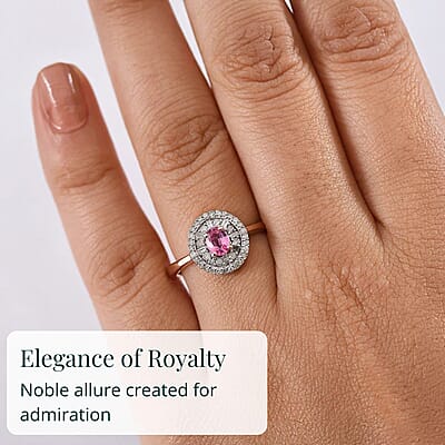 D’Joy Premium Mahenge Spinel, Diamond Ring in 18K Vermeil RG Over Sterling Silver (Size 10.0) 0.75 ctw