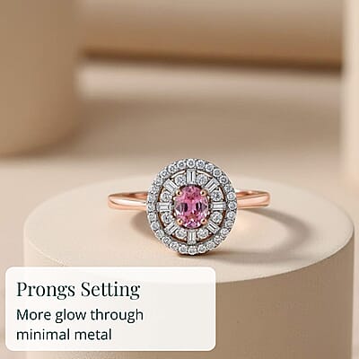 D’Joy Premium Mahenge Spinel, Diamond Ring in 18K Vermeil RG Over Sterling Silver (Size 10.0) 0.75 ctw