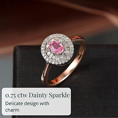D’Joy Premium Mahenge Spinel, Diamond Ring in 18K Vermeil RG Over Sterling Silver (Size 10.0) 0.75 ctw