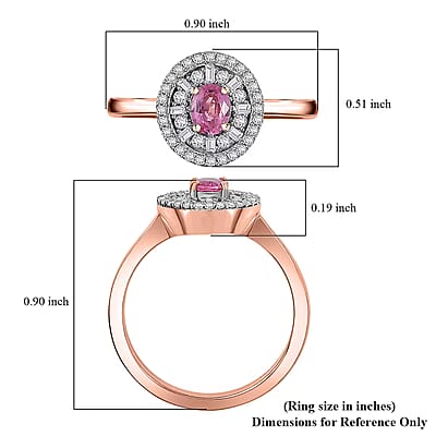 D’Joy Premium Mahenge Spinel, Diamond Ring in 18K Vermeil RG Over Sterling Silver (Size 10.0) 0.75 ctw