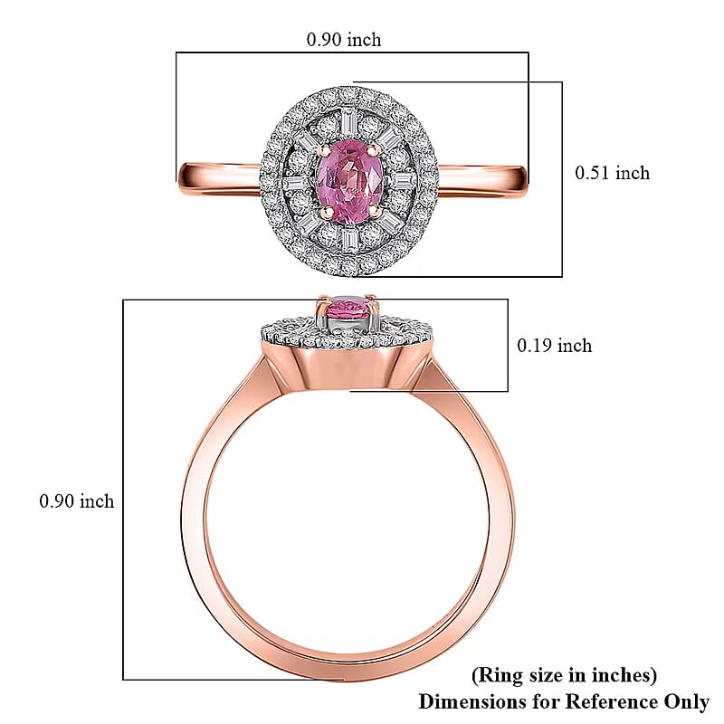 D’Joy Premium Mahenge Spinel, Diamond Ring in 18K Vermeil RG Over Sterling Silver (Size 10.0) 0.75 ctw