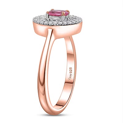 D’Joy Premium Mahenge Spinel, Diamond Ring in 18K Vermeil RG Over Sterling Silver (Size 10.0) 0.75 ctw